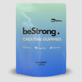 beStrong Creatine Gummies packaging with gradient blue and green design on a light gray background