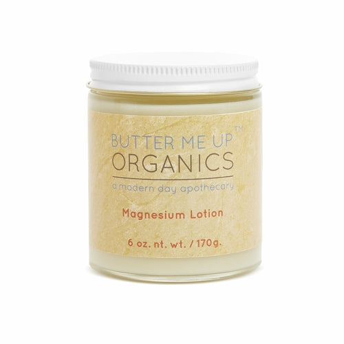 Butter Me Up Organics magnesium lotion jar on a white background