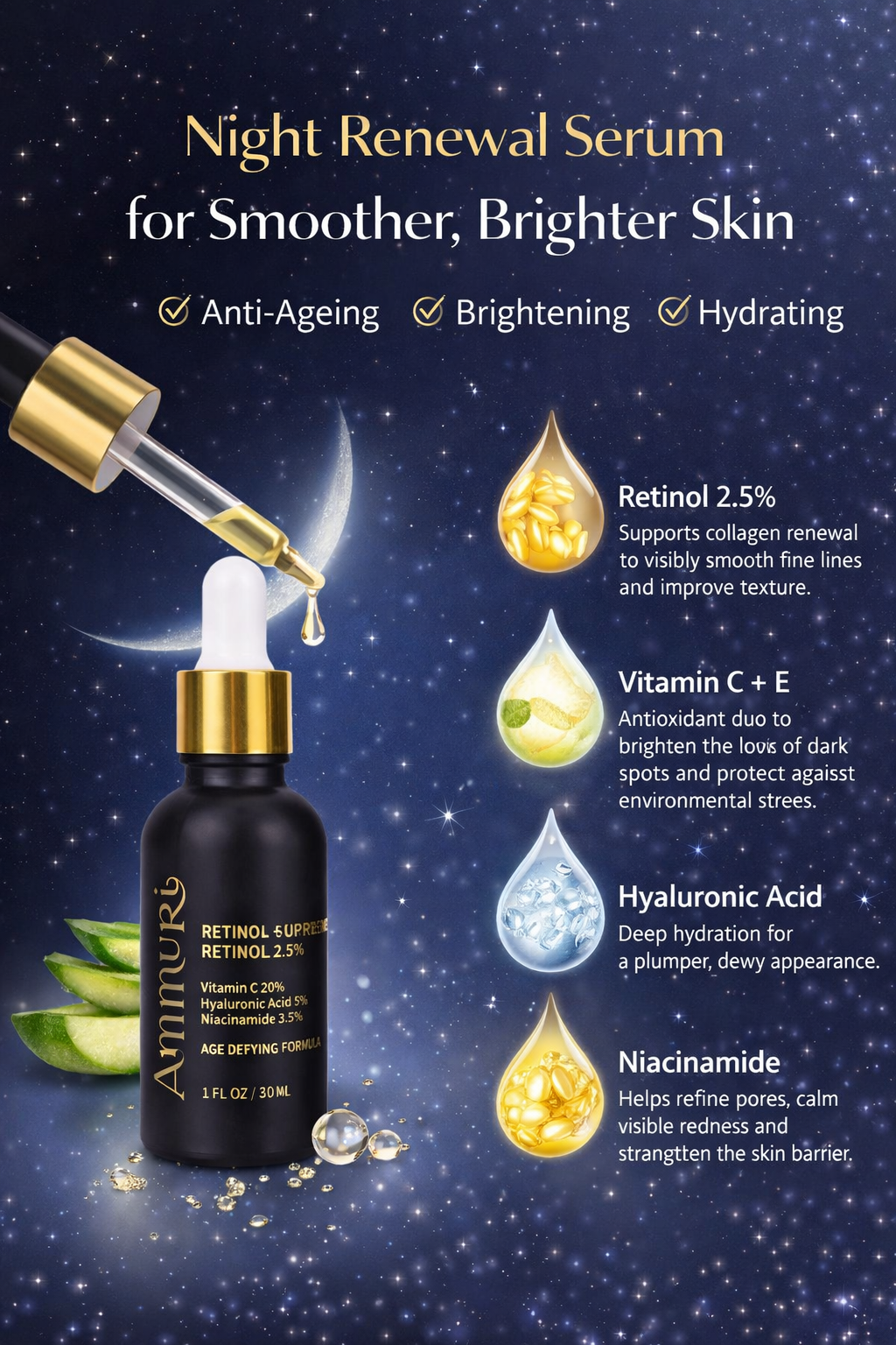 Ammuri Retinol Supreme 2.5% Serum – Anti-Aging Treatment - Age-Defying Formula