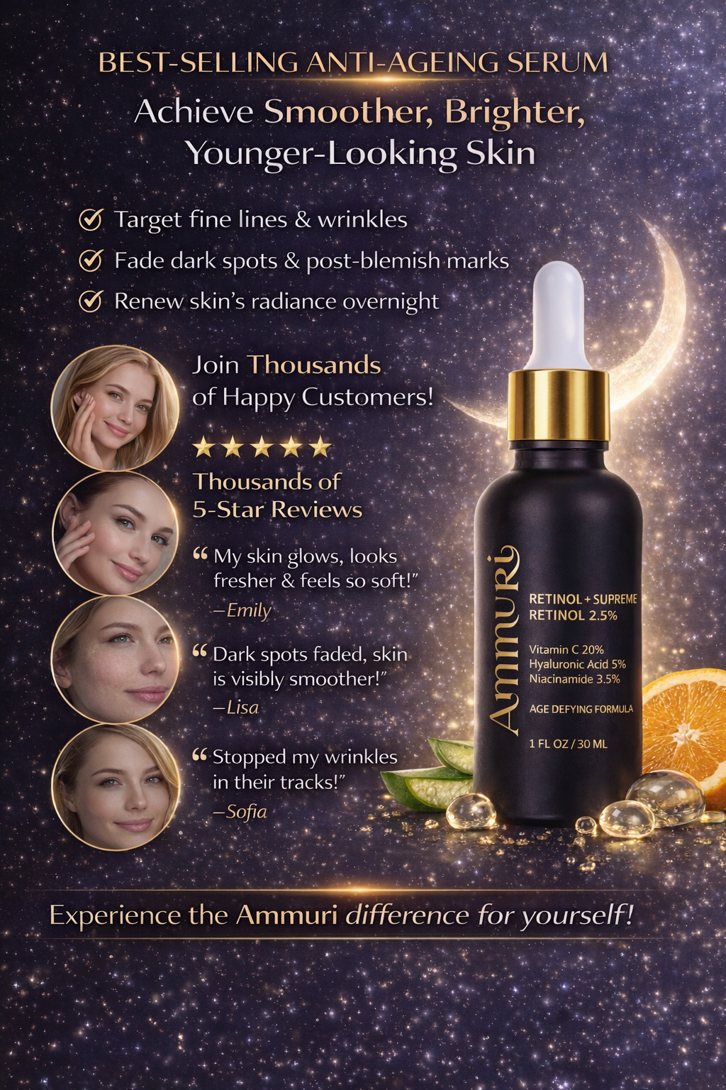 Ammuri Retinol Supreme 2.5% Serum – Anti-Aging Treatment - Age-Defying Formula