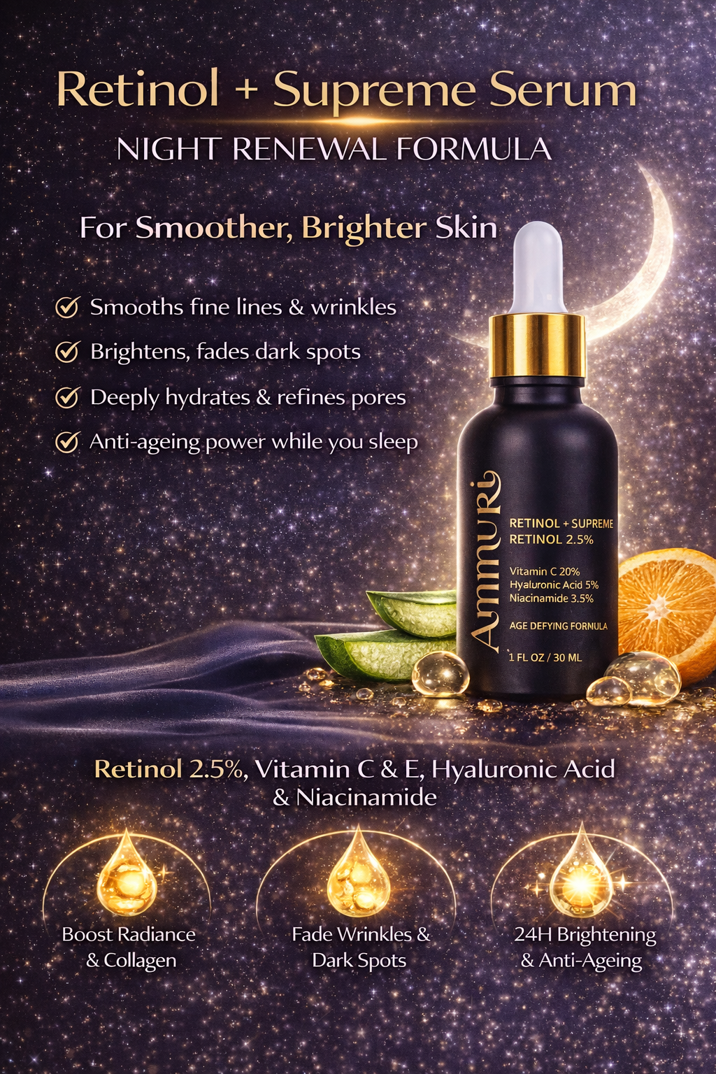 Ammuri Retinol Supreme 2.5% Serum – Anti-Aging Treatment - Age-Defying Formula