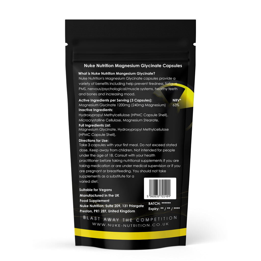 Back view of a Nuke Nutrition supplement package with text and a barcode.