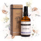 Kloris soothing mist aromatherapy spray bottle and packaging on a decorative background