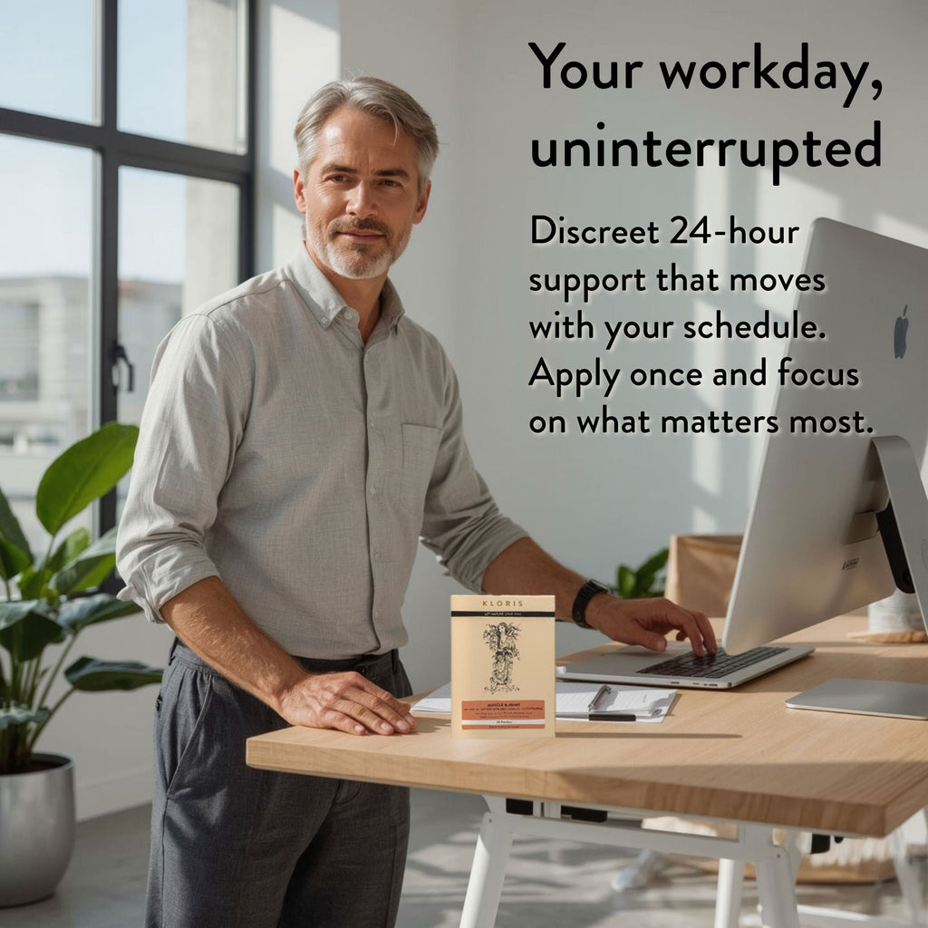 Man at a desk with a computer, with text about 24-hour support.