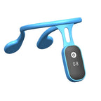 Blue neck strap with a digital display on a white background