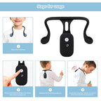 Black neck device with usage instructions on a white background
