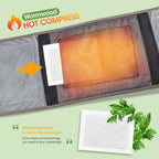Wormwood hot compress with heating element and packaging on a light green background